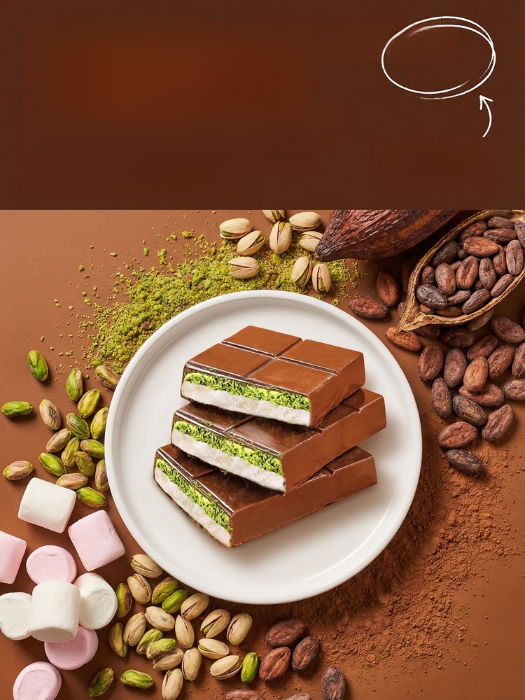 Dubai Style Pistachio Nougat Chocolate, Only 50 Cal! 0 Trans Fat, Guilt-Free Sweet Treat