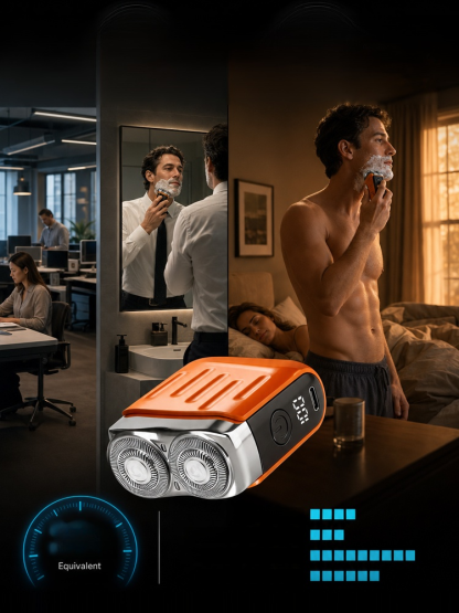 Electric shaver, German precision technology prevents hair pulling. 9000 RPM motor and 36 blades deliver a clean shave in 60s.