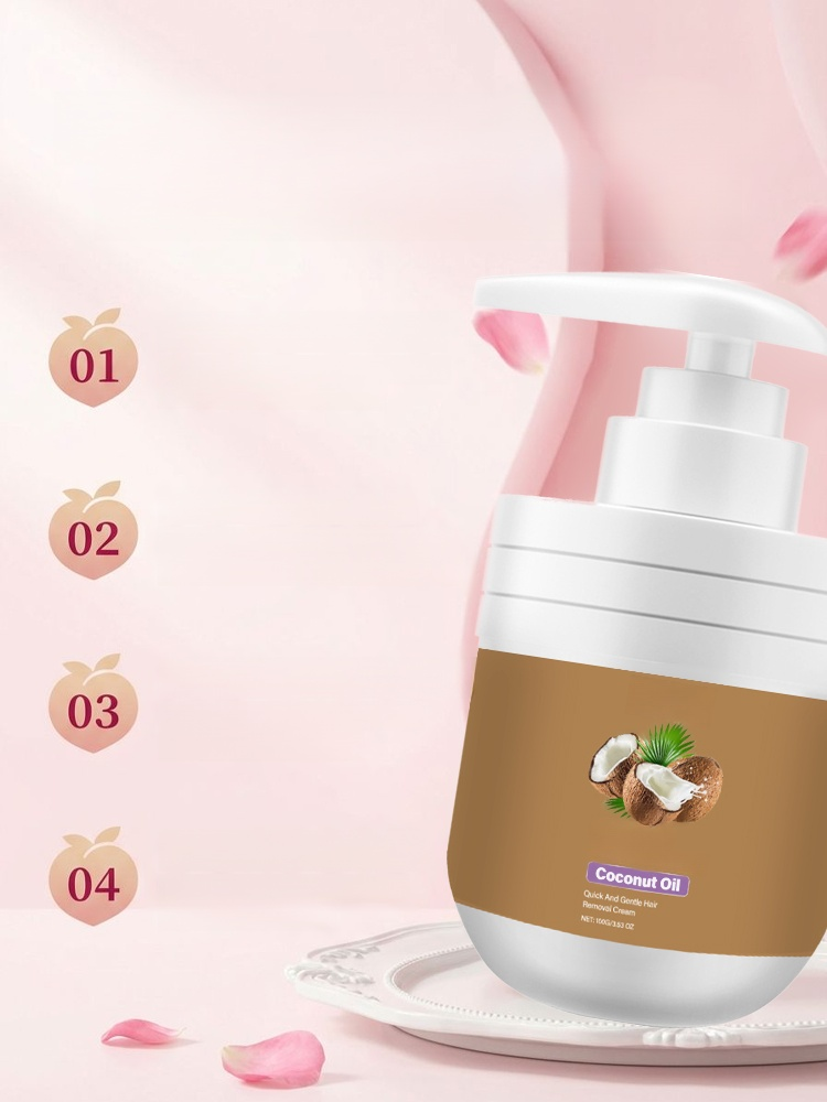 🧖‍♀️ Coconut Oil Facial Hair Removal Cream 💆‍♀️ 🌸 Natural coconut oil gently softens hair and soothes skin 🕐 Creamy texture, easy to apply ✨ Simultaneously nourishes hair follicles