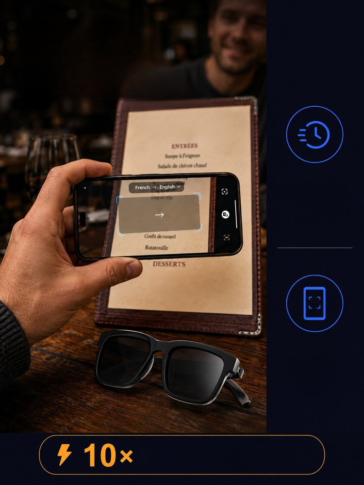 AI Smart Bluetooth Glasses, Talk to AI Without Looking at a Screen. Get Instant Navigation, Answers, and Translations. 