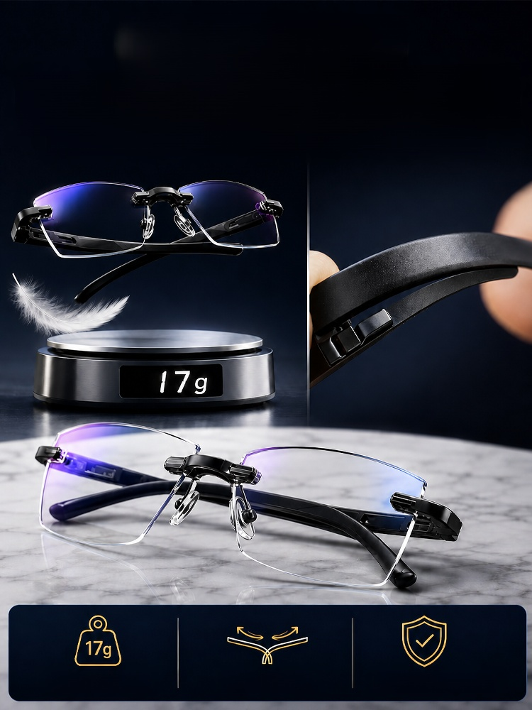 German Optical Precision Glasses: Clear Vision Near, Ultra-light Diamond-Cut Rimless Reading Glasses