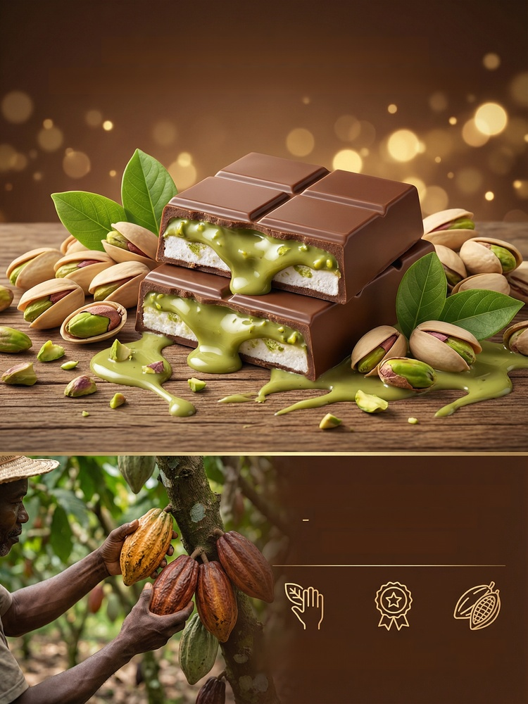Dubai Style Pistachio Nougat Chocolate, Only 50 Cal! 0 Trans Fat, Guilt-Free Sweet Treat