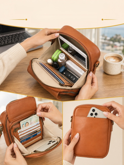 Unisex Trendy Messenger Bag, 100% Italian Leather, handcrafted vintage style. Double-layer space for essentials. Order now for 50% OFF limited deal.