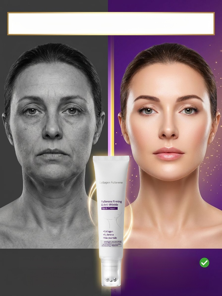 Fullerene Firming and Anti-Wrinkle Neck Cream, 4X anti-aging technology restores skin firmness and elasticity!