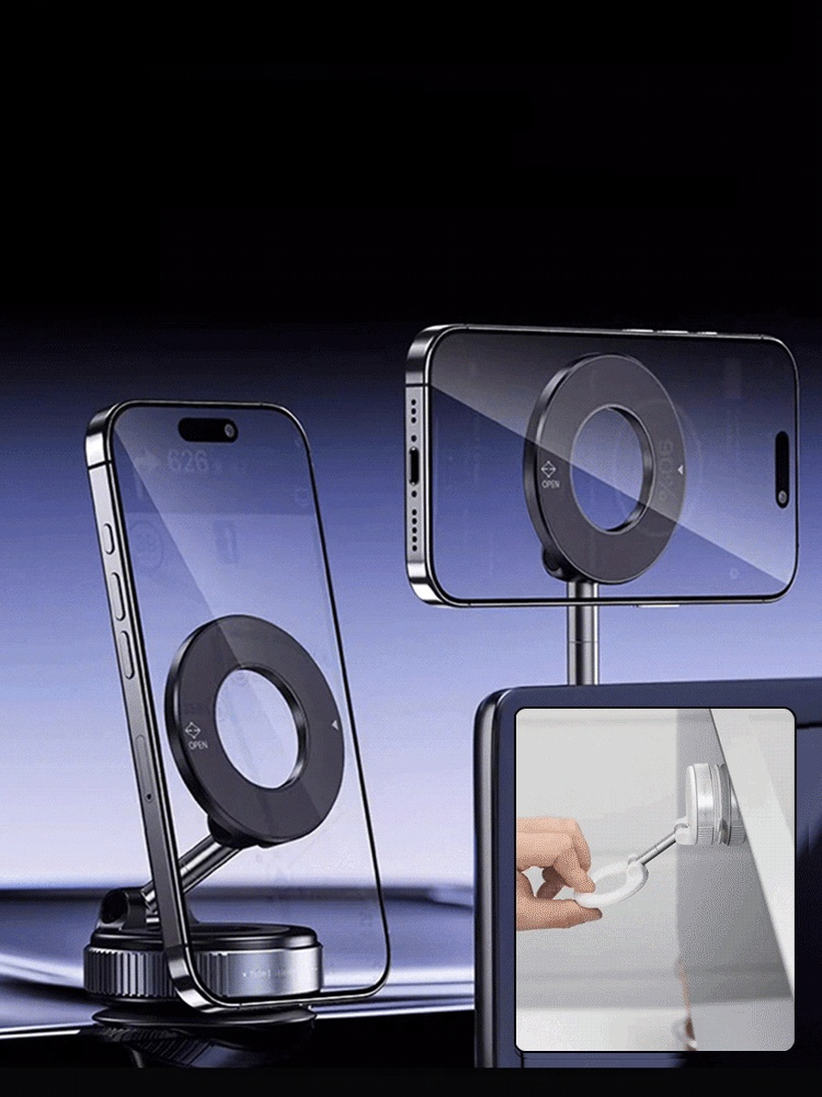 【Home and Car】Multi-purpose Magnetic Phone Holder, Vacuum lock & dual-layer magnets keep your phone safe on bumpy roads. No marks left