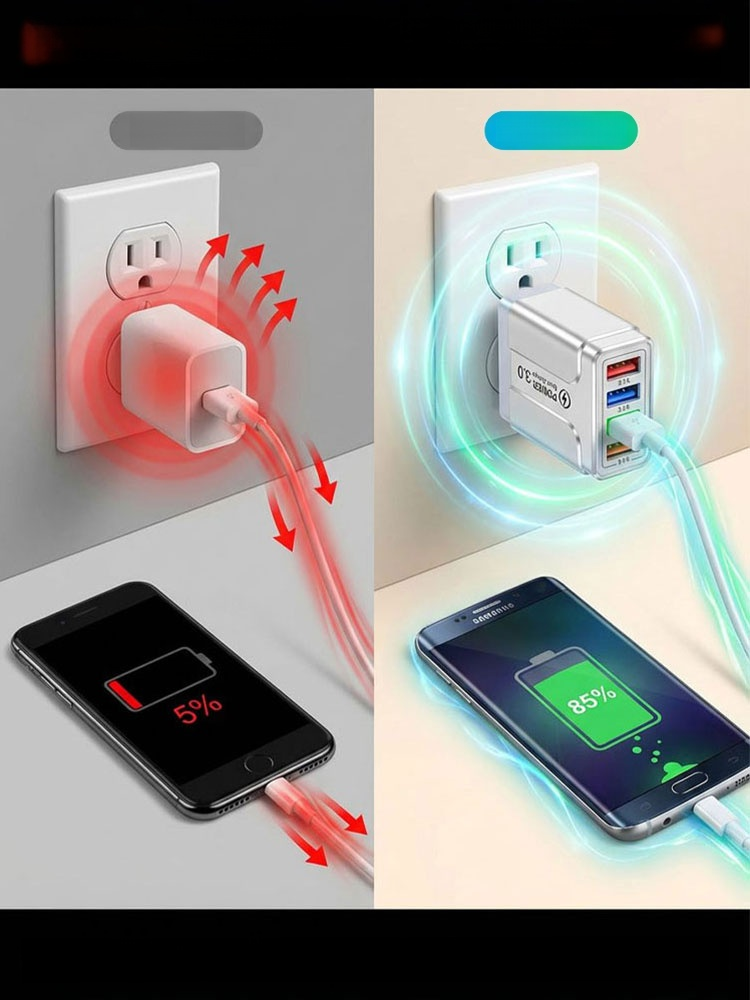 ✨ Experiencing phone lag and fast battery drain? The AI Smart Four-Port Charger revives your old phone with smooth performance and rejuvenated battery life!