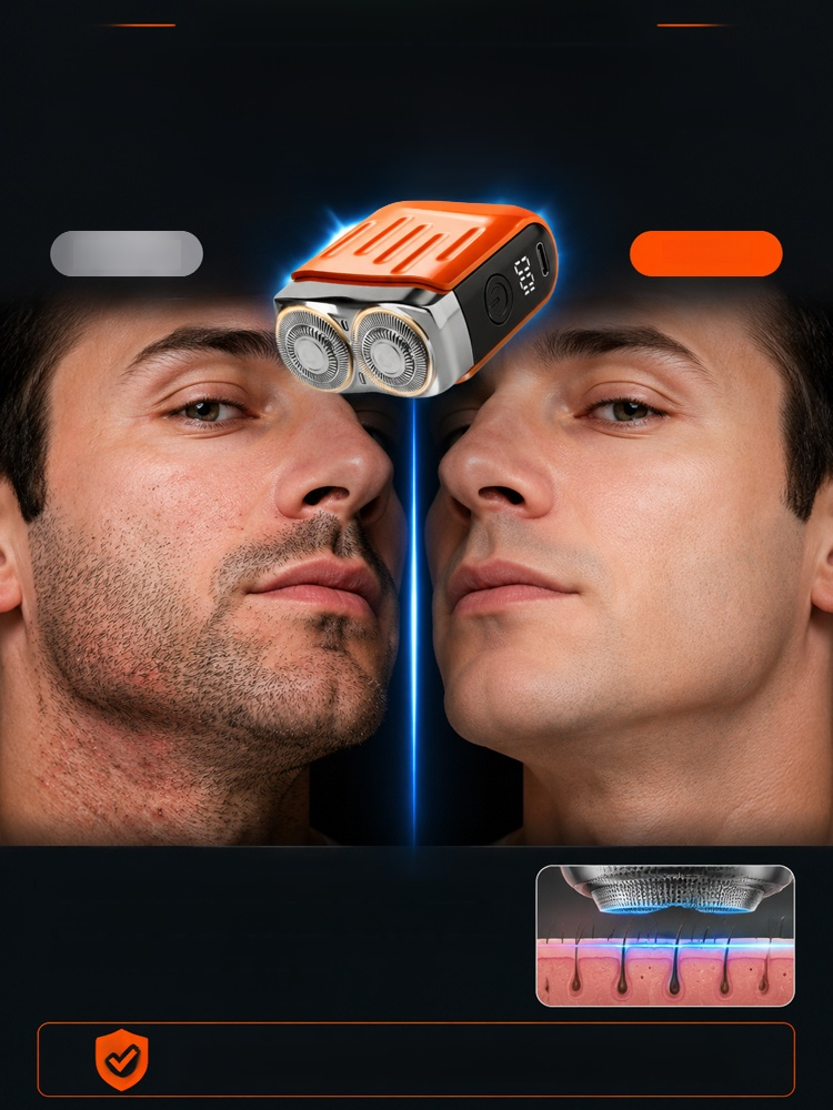 Electric shaver, German precision technology prevents hair pulling. 9000 RPM motor and 36 blades deliver a clean shave in 60s.