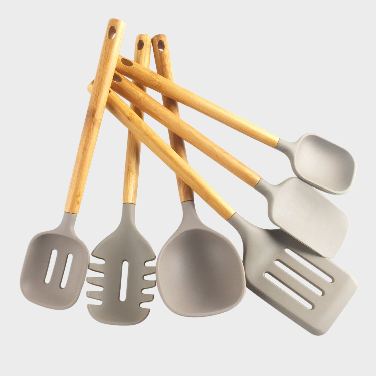 Bamboo handle silicone spatula set kitchenware bucket spoon spatula 6-piece set