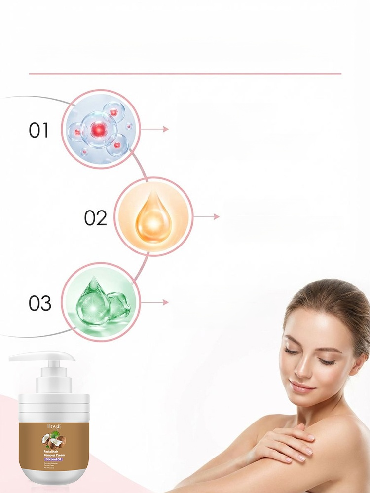🧖‍♀️ Coconut Oil Facial Hair Removal Cream 💆‍♀️ 🌸 Natural coconut oil gently softens hair and soothes skin 🕐 Creamy texture, easy to apply ✨ Simultaneously nourishes hair follicles