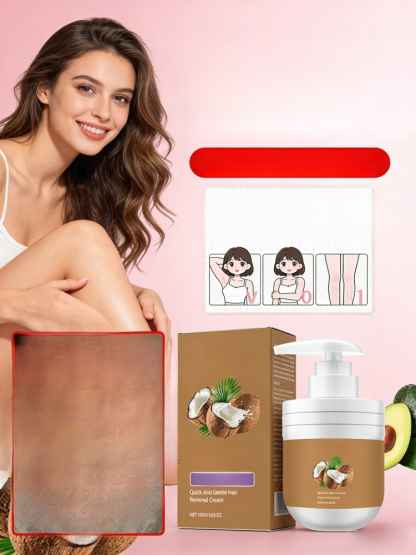 🧖‍♀️ Coconut Oil Facial Hair Removal Cream 💆‍♀️ 🌸 Natural coconut oil gently softens hair and soothes skin 🕐 Creamy texture, easy to apply ✨ Simultaneously nourishes hair follicles