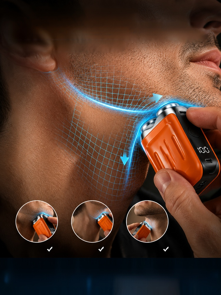 Electric shaver, German precision technology prevents hair pulling. 9000 RPM motor and 36 blades deliver a clean shave in 60s.