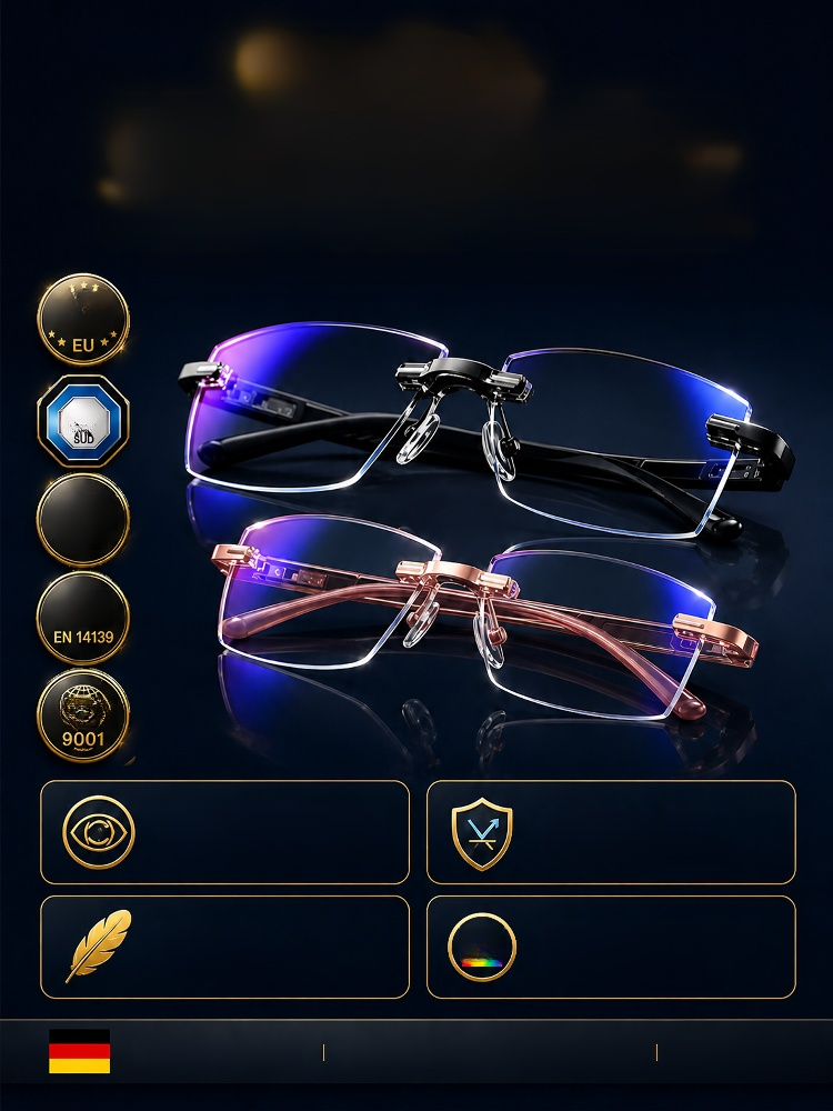 German Optical Precision Glasses: Clear Vision Near, Ultra-light Diamond-Cut Rimless Reading Glasses