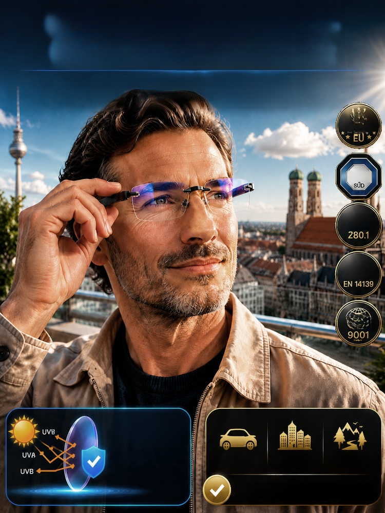 German Optical Precision Glasses: Clear Vision Near, Ultra-light Diamond-Cut Rimless Reading Glasses