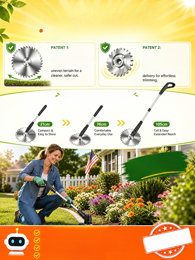 Foldable Rechargeable Garden Lawn Mower, Ditch the fumes and cords with one-touch power! SK-9 alloy blade covers 3X area per swing!