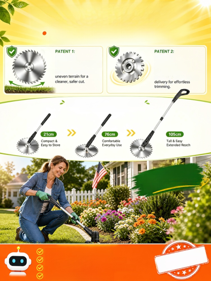 Foldable Rechargeable Garden Lawn Mower, Ditch the fumes and cords with one-touch power! SK-9 alloy blade covers 3X area per swing!
