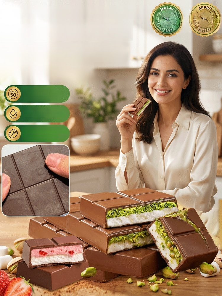 Dubai Style Pistachio Nougat Chocolate, Only 50 Cal! 0 Trans Fat, Guilt-Free Sweet Treat