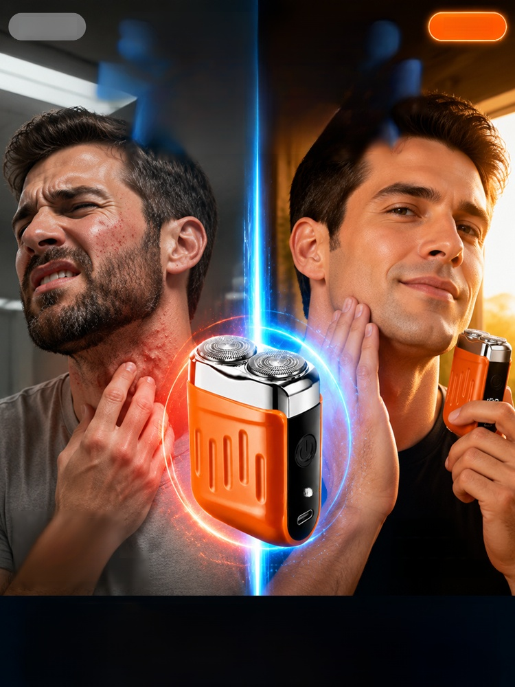 Electric shaver, German precision technology prevents hair pulling. 9000 RPM motor and 36 blades deliver a clean shave in 60s.