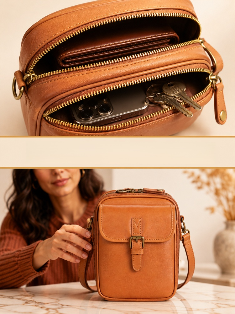 Unisex Trendy Messenger Bag, 100% Italian Leather, handcrafted vintage style. Double-layer space for essentials. Order now for 50% OFF limited deal.