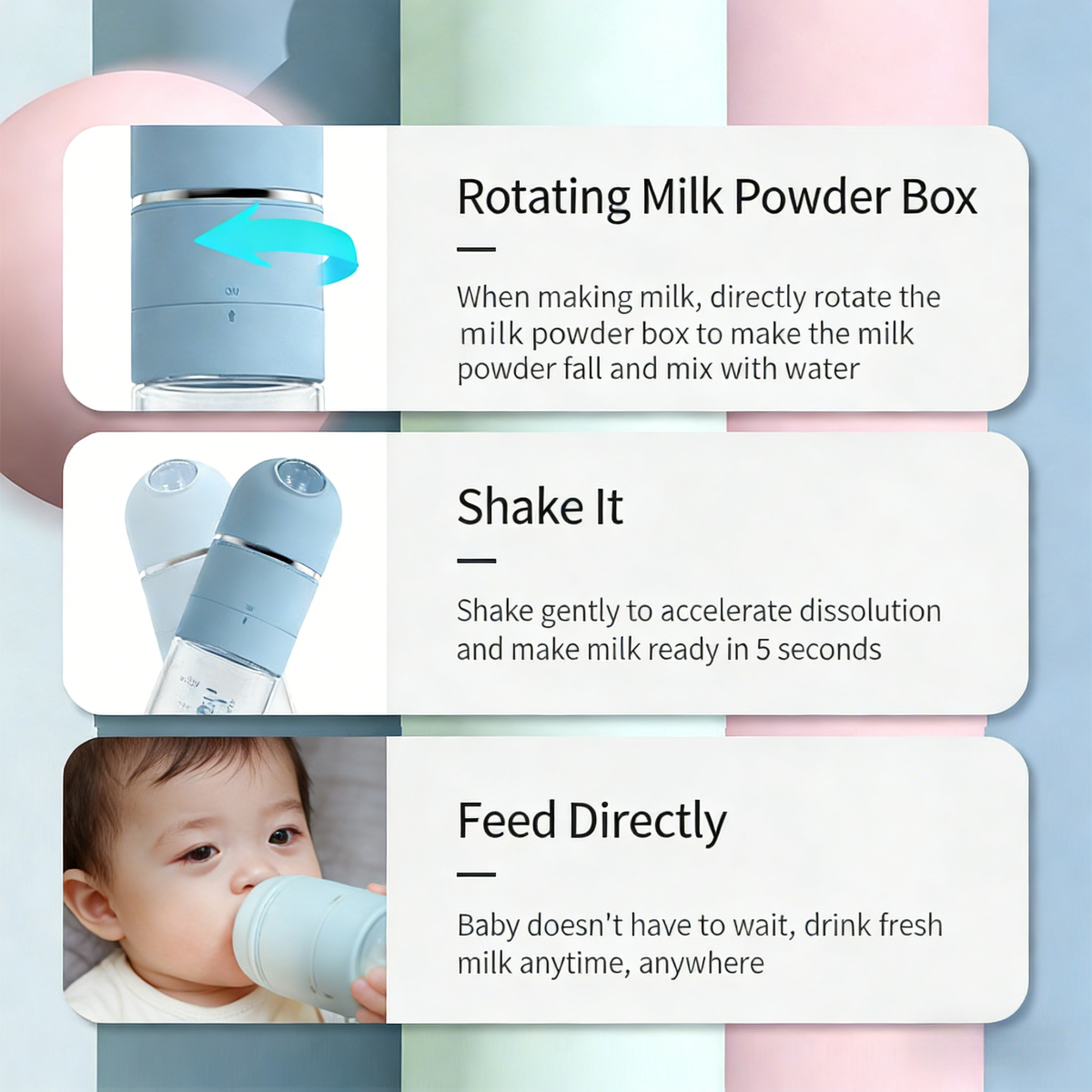 Premium PPSU Baby Bottle with Milk-Water Separation - Anti-Colic Design + Cordless Portable Warmer for On-the-Go Use