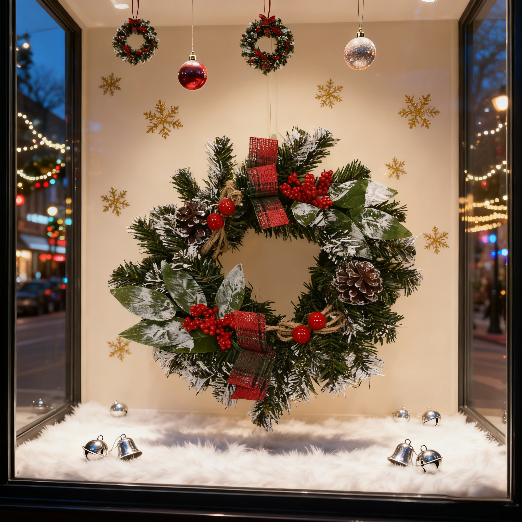 4-Pack Christmas Wreaths with Red Berries & Ribbon Bows – Small Farmhouse Holiday Wreaths for Kitchen Door, Cabinet & Wall Hangers – Festive Home Decor Set