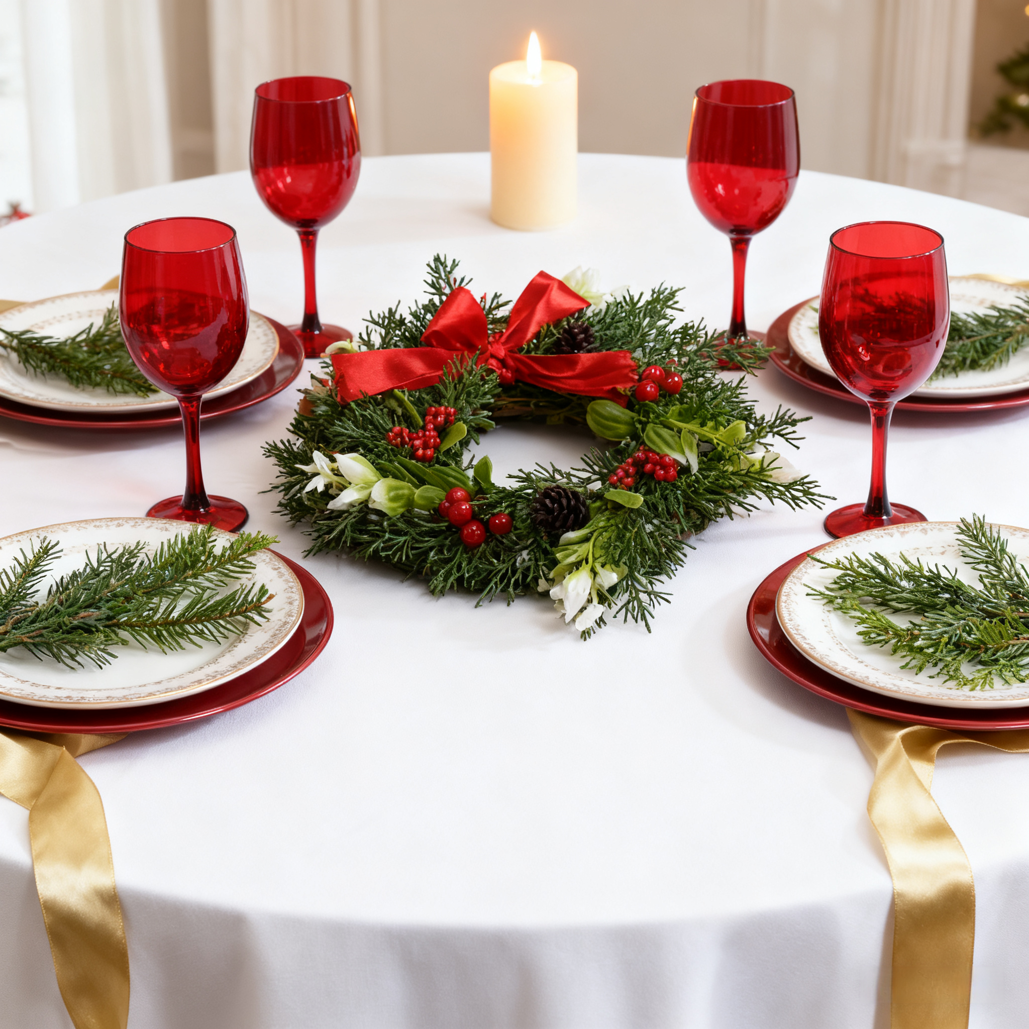 4-Pack Christmas Wreaths with Red Berries & Ribbon Bows – Small Farmhouse Holiday Wreaths for Kitchen Door, Cabinet & Wall Hangers – Festive Home Decor Set