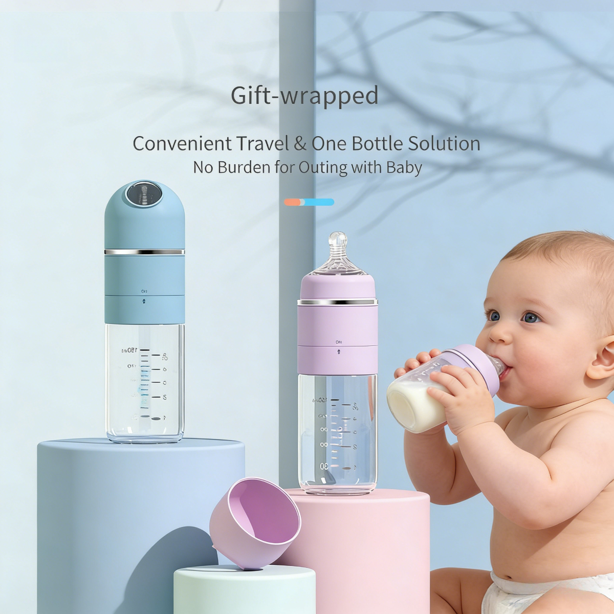 Premium PPSU Baby Bottle with Milk-Water Separation - Anti-Colic Design + Cordless Portable Warmer for On-the-Go Use