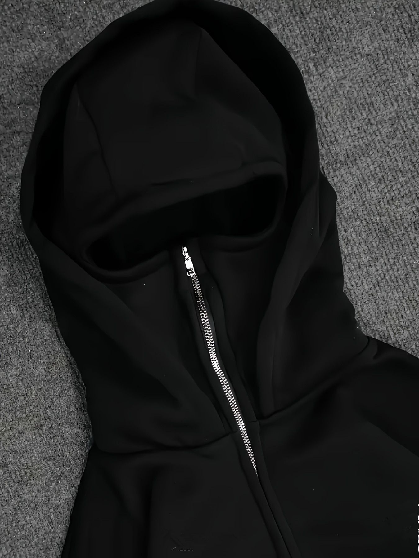 Gothic Style Men's Double Hood Face Cover Cardigan - Minimalist Geometric Print, Versatile Casual Formal Outerwear