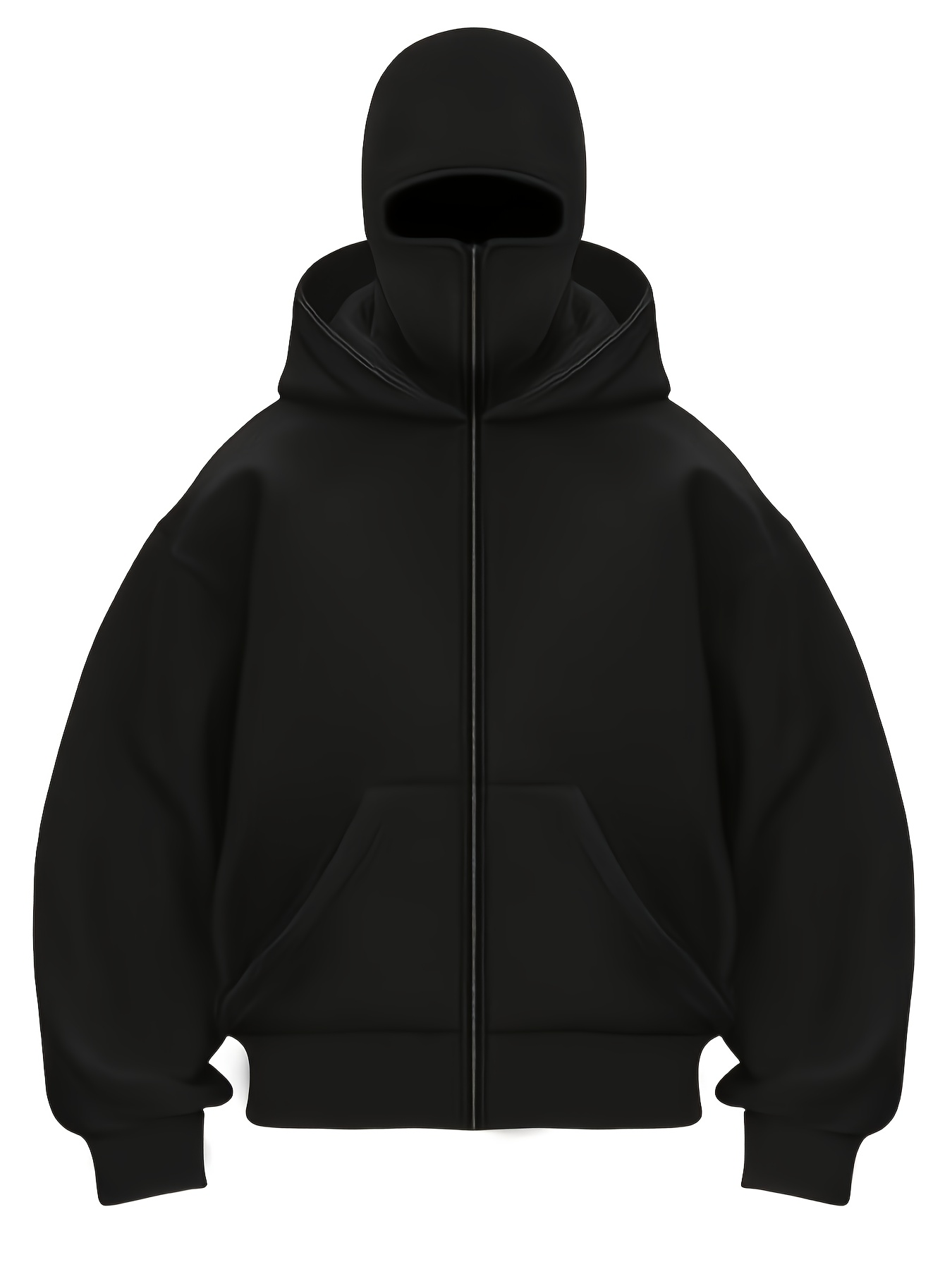 Men's Windproof Full-Zip Balaclava Hoodie | Custom Graphic Print Streetwear Windbreaker Sweatshirt with Front Pocket