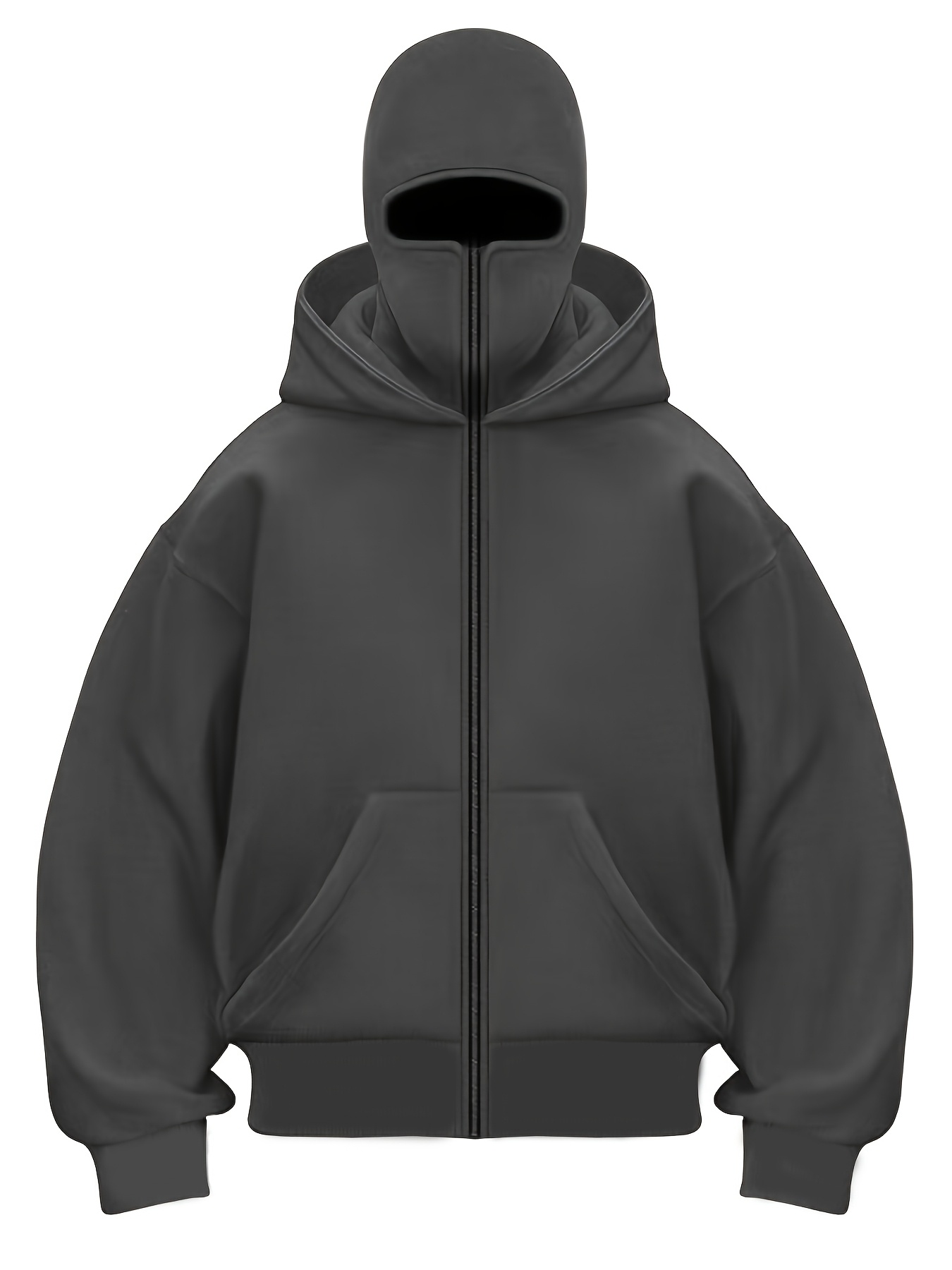 Men's Windproof Full-Zip Balaclava Hoodie | Custom Graphic Print Streetwear Windbreaker Sweatshirt with Front Pocket