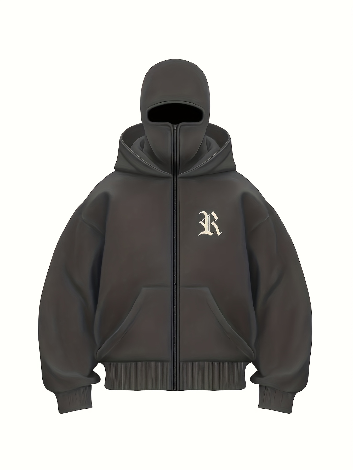 Gothic Style Men's Double Hood Face Cover Cardigan - Minimalist Geometric Print, Versatile Casual Formal Outerwear