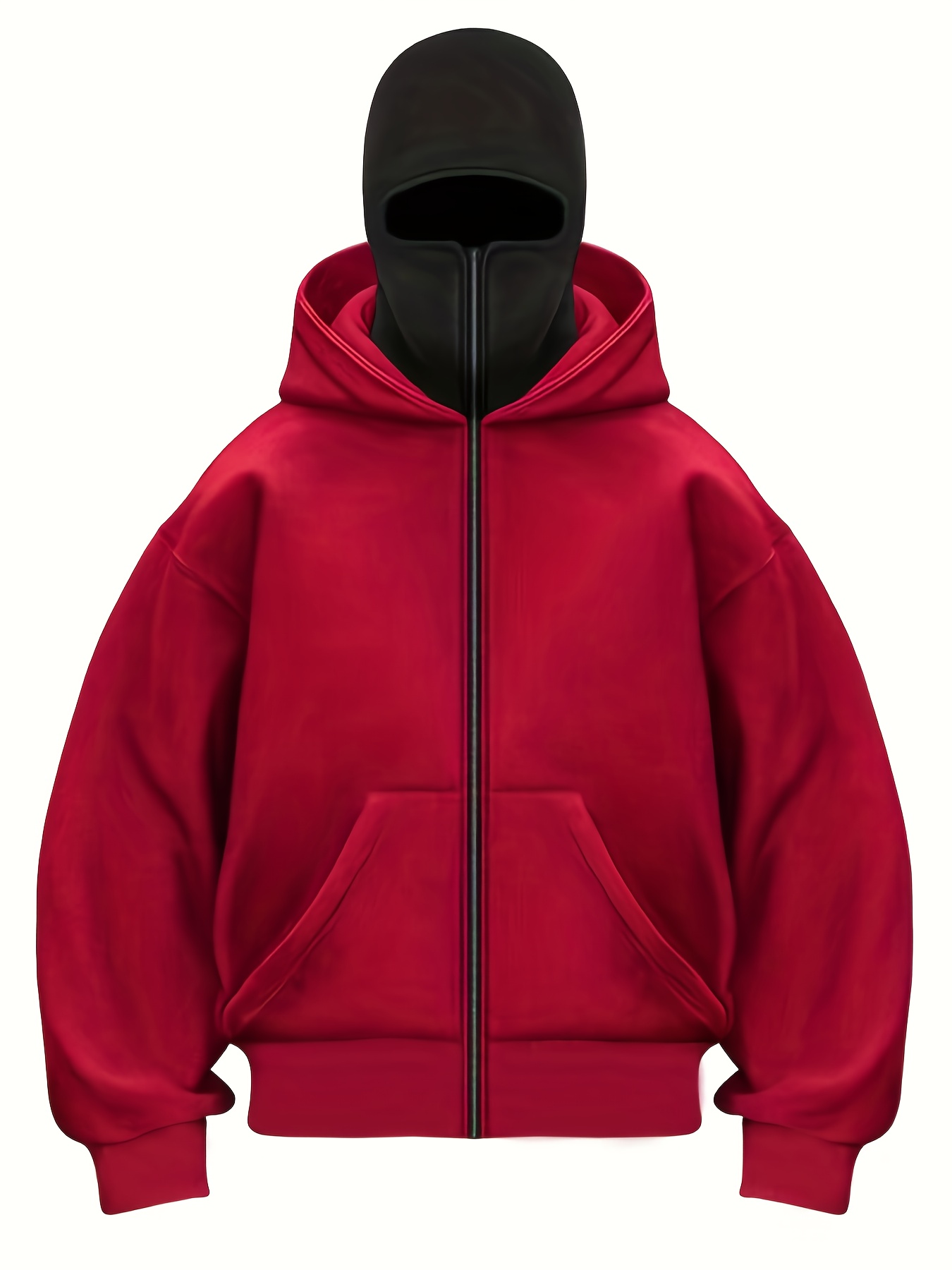 Men's Windproof Full-Zip Balaclava Hoodie | Custom Graphic Print Streetwear Windbreaker Sweatshirt with Front Pocket