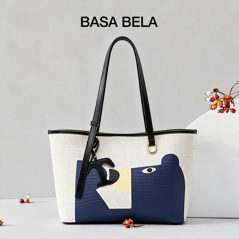BASA BELA Large Capacity Tote Bag for Women,Cute Abstract Bear Print Shoulder Bag,Lightweight Spacious Handbag for Work, School,Shopping & Daily Use