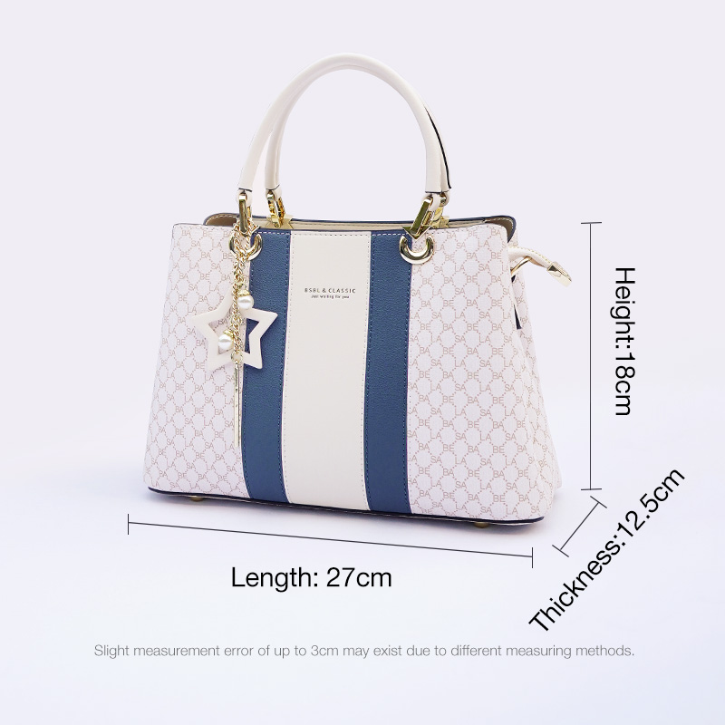 Basa Bela Top Handle Handbag – Designer Vibes Blue & White Tote with Star Charm | Everyday Chic Shoulder Bag for Work/Date Nights | Spacious Structured Purse