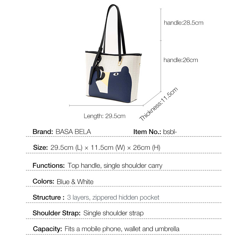 BASA BELA Large Capacity Tote Bag for Women,Cute Abstract Bear Print Shoulder Bag,Lightweight Spacious Handbag for Work, School,Shopping & Daily Use