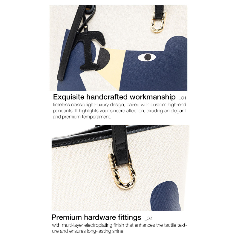 BASA BELA Large Capacity Tote Bag for Women,Cute Abstract Bear Print Shoulder Bag,Lightweight Spacious Handbag for Work, School,Shopping & Daily Use