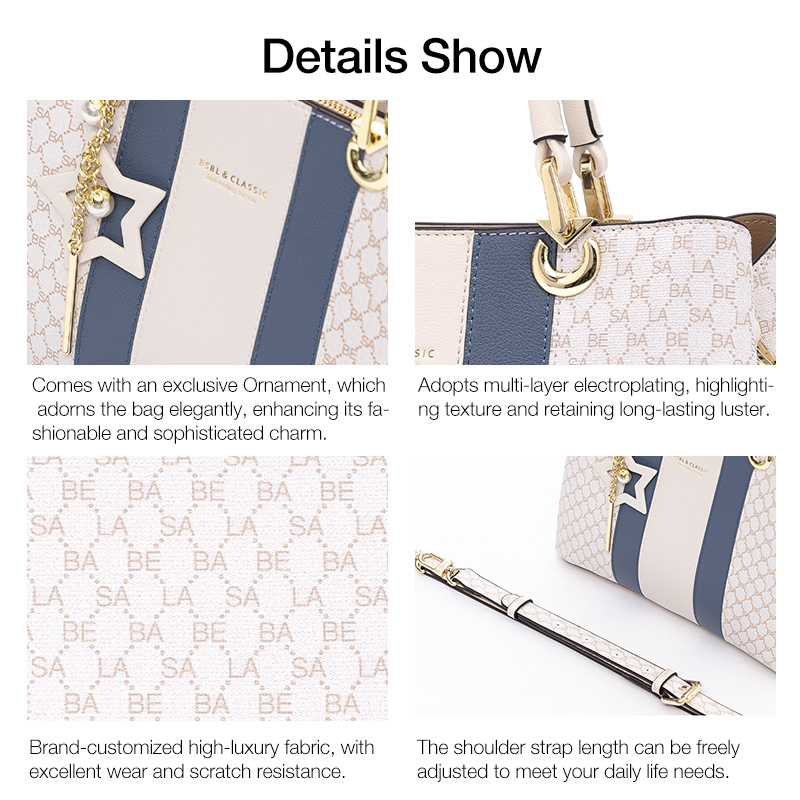 Basa Bela Top Handle Handbag – Designer Vibes Blue & White Tote with Star Charm | Everyday Chic Shoulder Bag for Work/Date Nights | Spacious Structured Purse