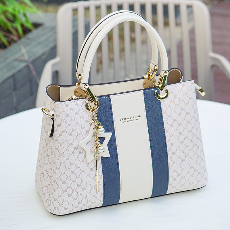 Basa Bela Top Handle Handbag – Designer Vibes Blue & White Tote with Star Charm | Everyday Chic Shoulder Bag for Work/Date Nights | Spacious Structured Purse