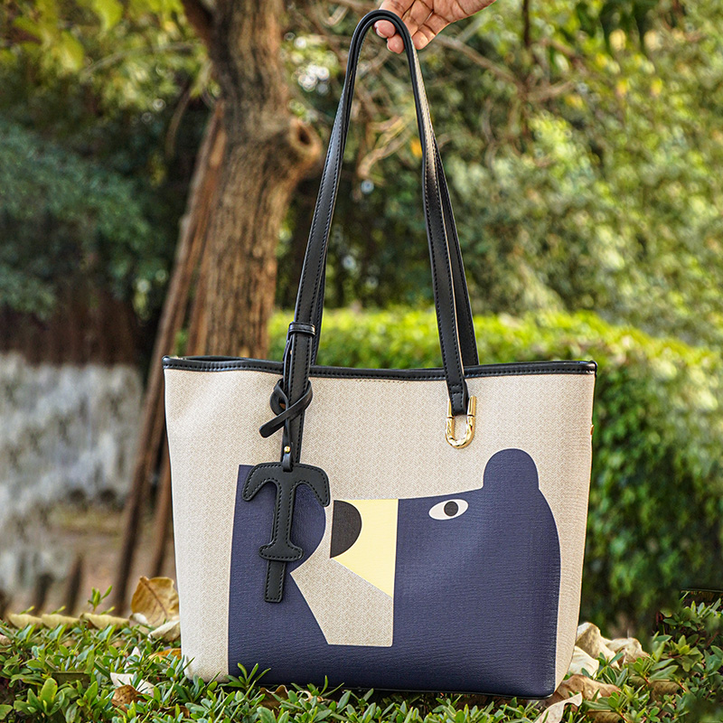 BASA BELA Large Capacity Tote Bag for Women,Cute Abstract Bear Print Shoulder Bag,Lightweight Spacious Handbag for Work, School,Shopping & Daily Use