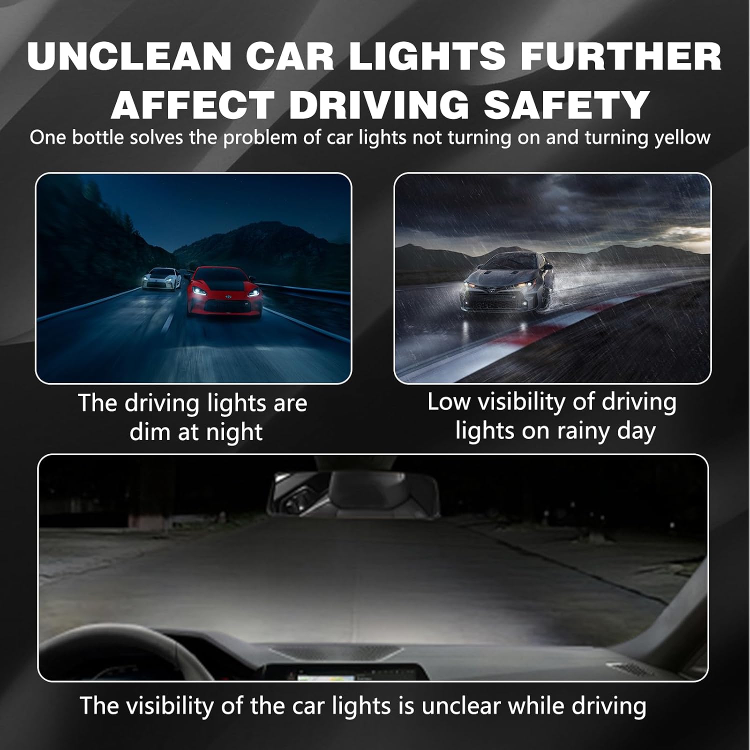 Headlight Restoration Spray for Cars | Removes Yellowing & Oxidation | No Polish Needed | DIY Headlight Cleaner for Night Driving Safety