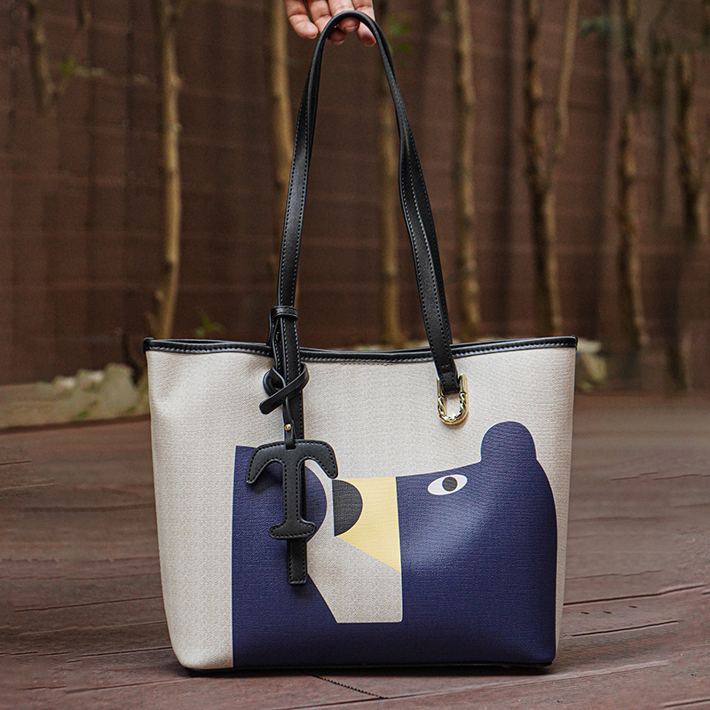 BASA BELA Large Capacity Tote Bag for Women,Cute Abstract Bear Print Shoulder Bag,Lightweight Spacious Handbag for Work, School,Shopping & Daily Use