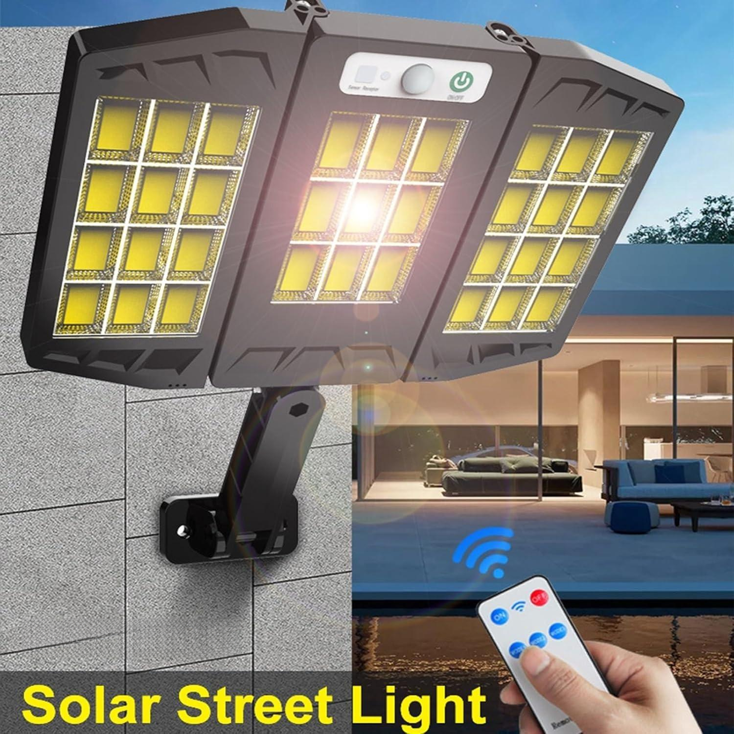 Solar Sensor Street Light 1200 Lumens - 8-12H Runtime IP65 Waterproof Motion Activated Outdoor Light with 5 Modes & Remote Control for Garden/Porch/Pathway