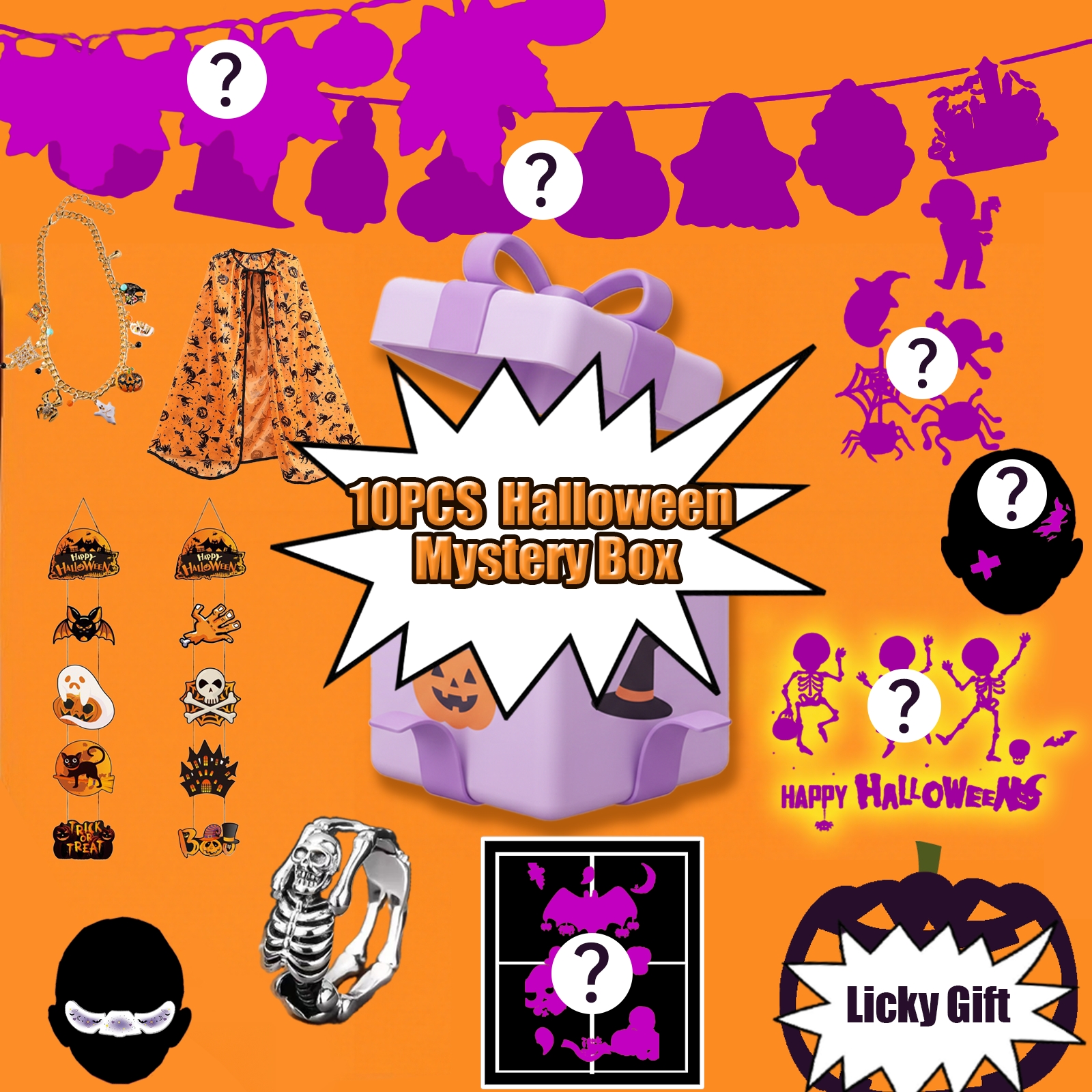 🎃 Halloween Family-Friendly Mystery Box – 10 Spooky & Fun Surprises! 👻