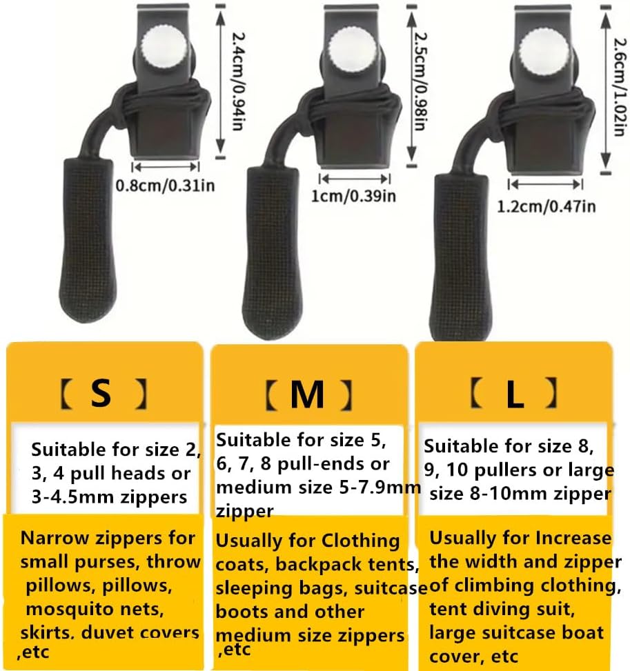 15PCS Zipper Repair Kit 3 Sizes – Quick Fix Replacement Zip Pulls,  No Sewing Needed | For Jackets, Bags, Luggage, Backpacks