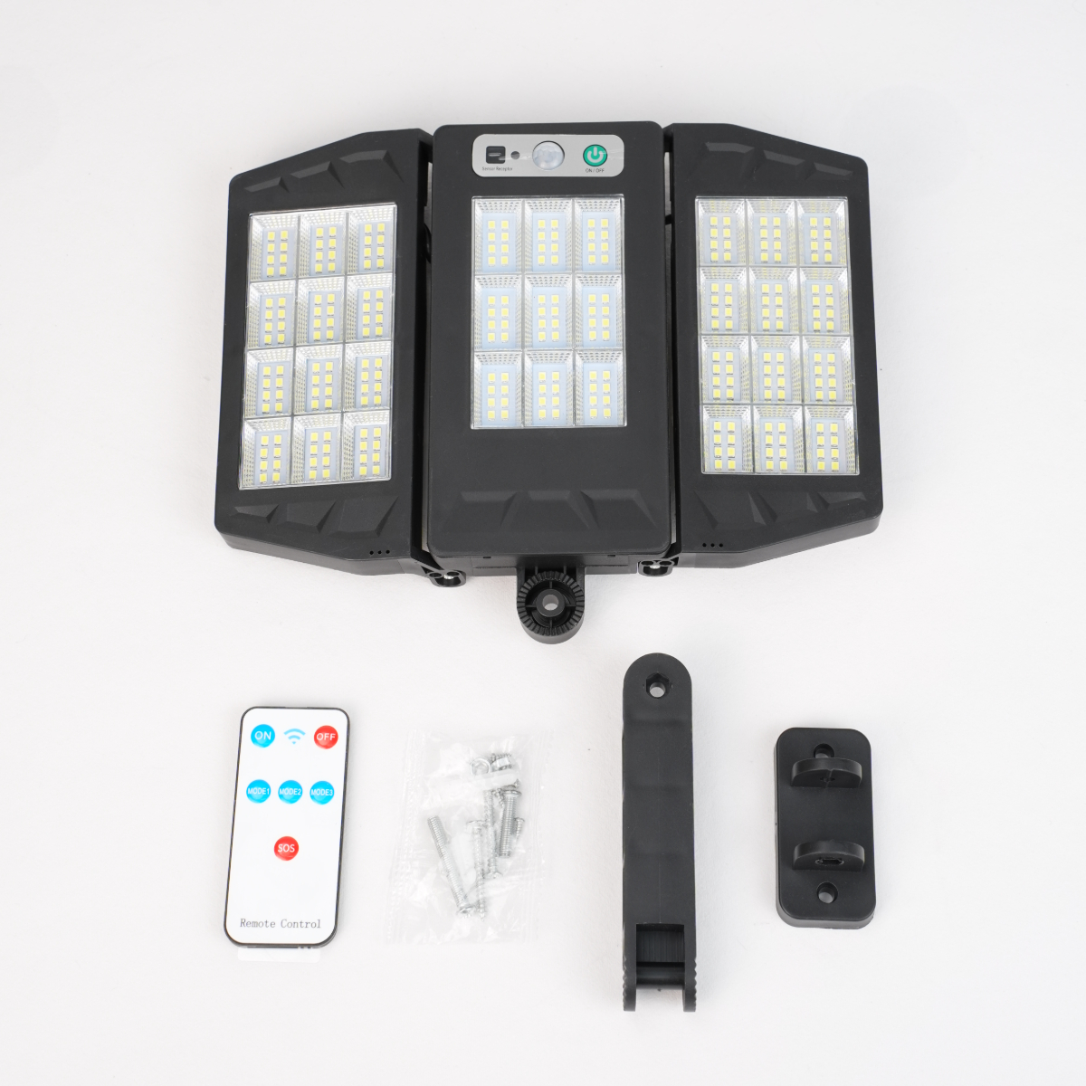 Solar Sensor Street Light 1200 Lumens - 8-12H Runtime IP65 Waterproof Motion Activated Outdoor Light with 5 Modes & Remote Control for Garden/Porch/Pathway