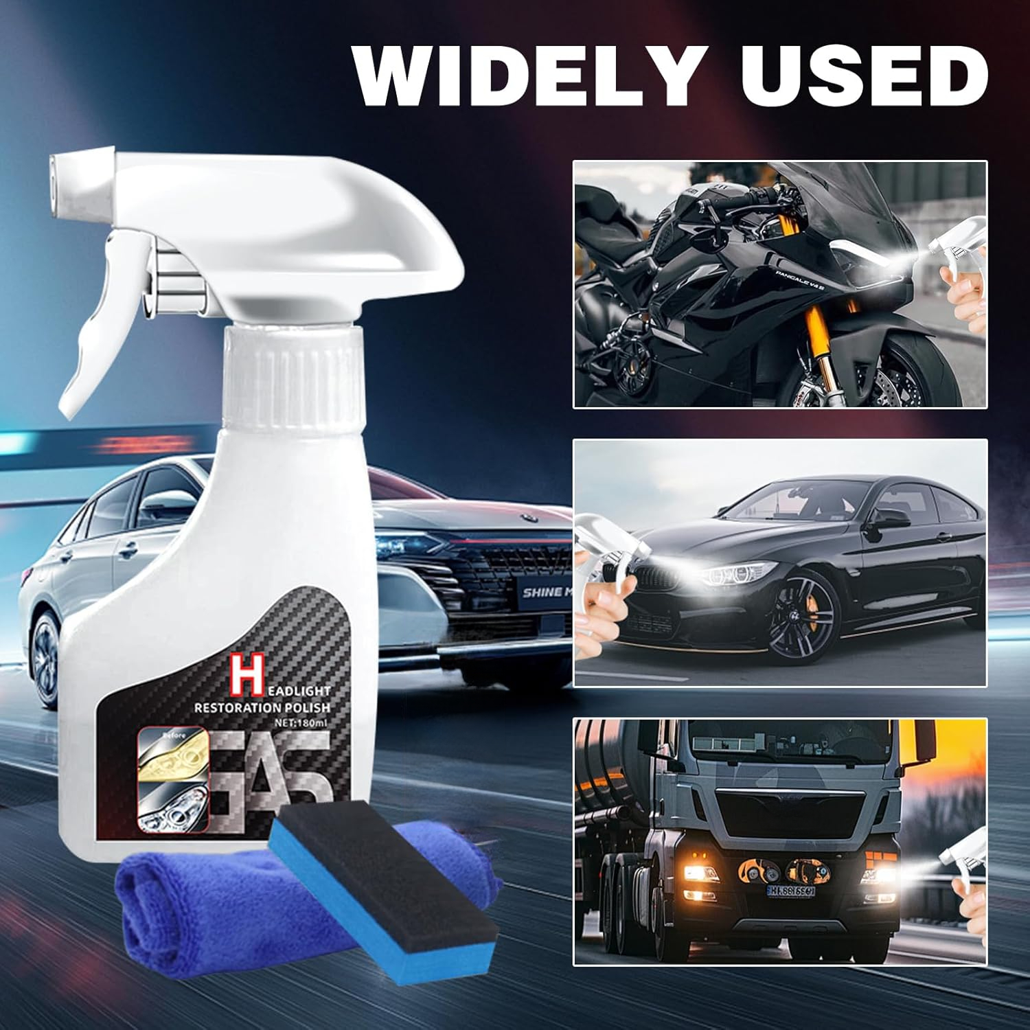 Headlight Restoration Spray for Cars | Removes Yellowing & Oxidation | No Polish Needed | DIY Headlight Cleaner for Night Driving Safety