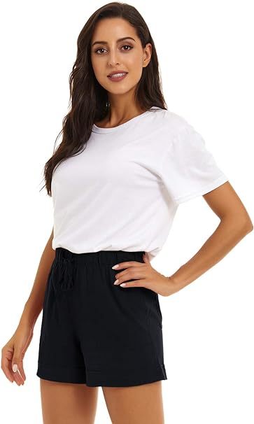 Women Casual Shorts Drawstring Comfy Elastic Waist Shorts Summer Pull On Short with Pockets