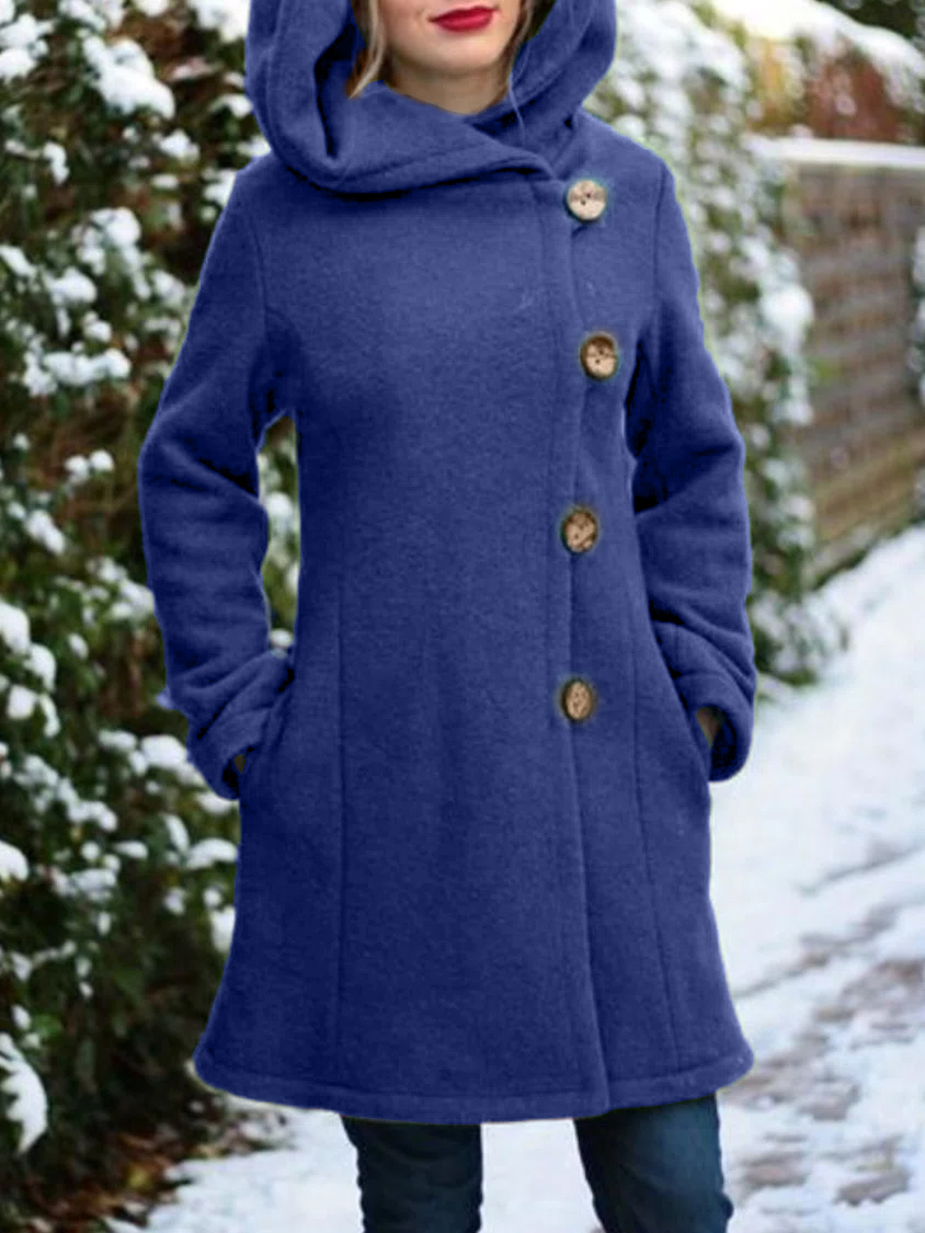 Hoodie Solid Buttoned Casual Jacket Coat