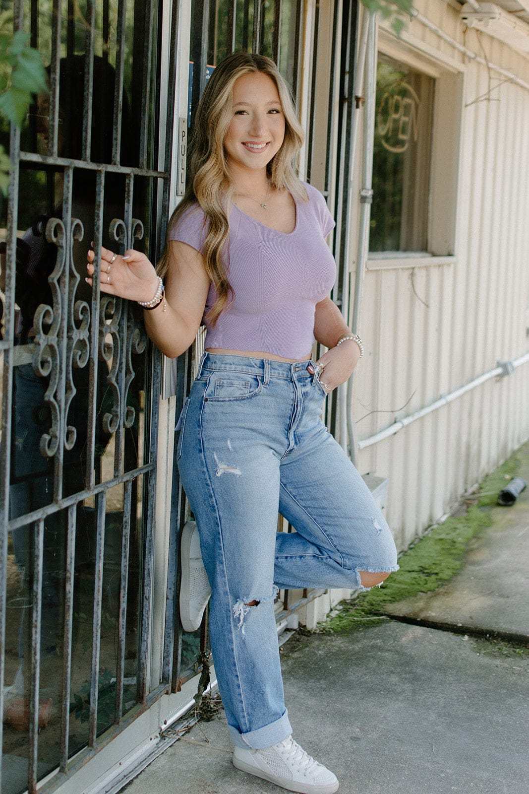 Lavender Cap Sleeve Ribbed Top