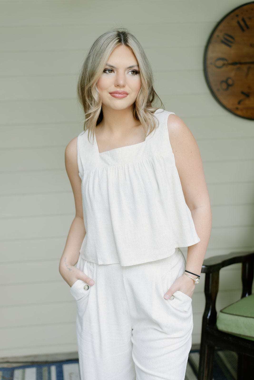 Oatmeal Linen Flowy Tank Top