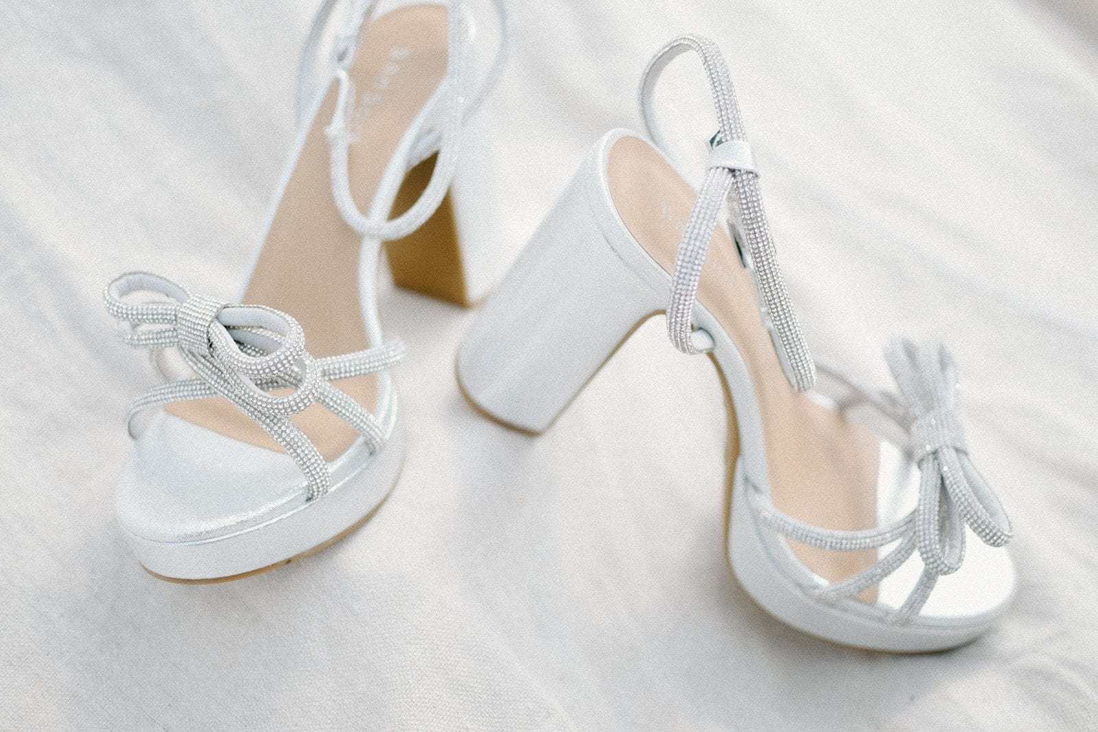 White Bow Glitz Platform Heels